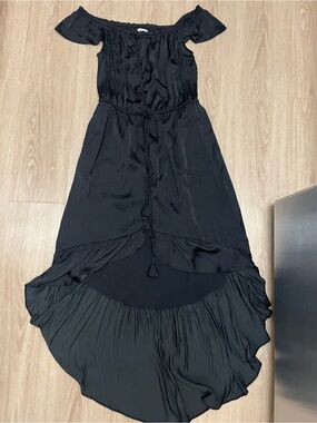 Naked Zebra Black Off-the-Shoulder High-Low Maxi Dress